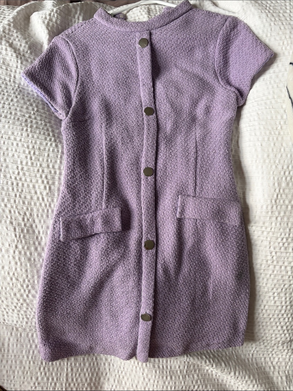 Zara Lilac Button-Front Textured Short Sleeve Dress